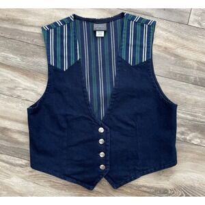 Roughriders by Circle T‎ Womens Vintage Large Jean Vest Westeren Y2K Striped